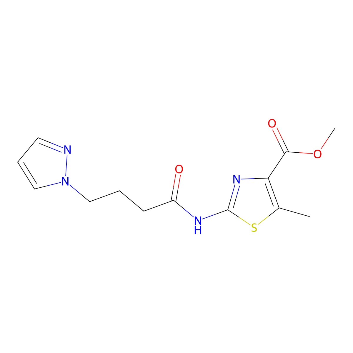 methyl 5-methyl-2-{[4-(1H-pyrazol-1-yl)butanoyl]amino}-1,3-thiazole-4-carboxylate molecular structure, CAS 1442083-86-4