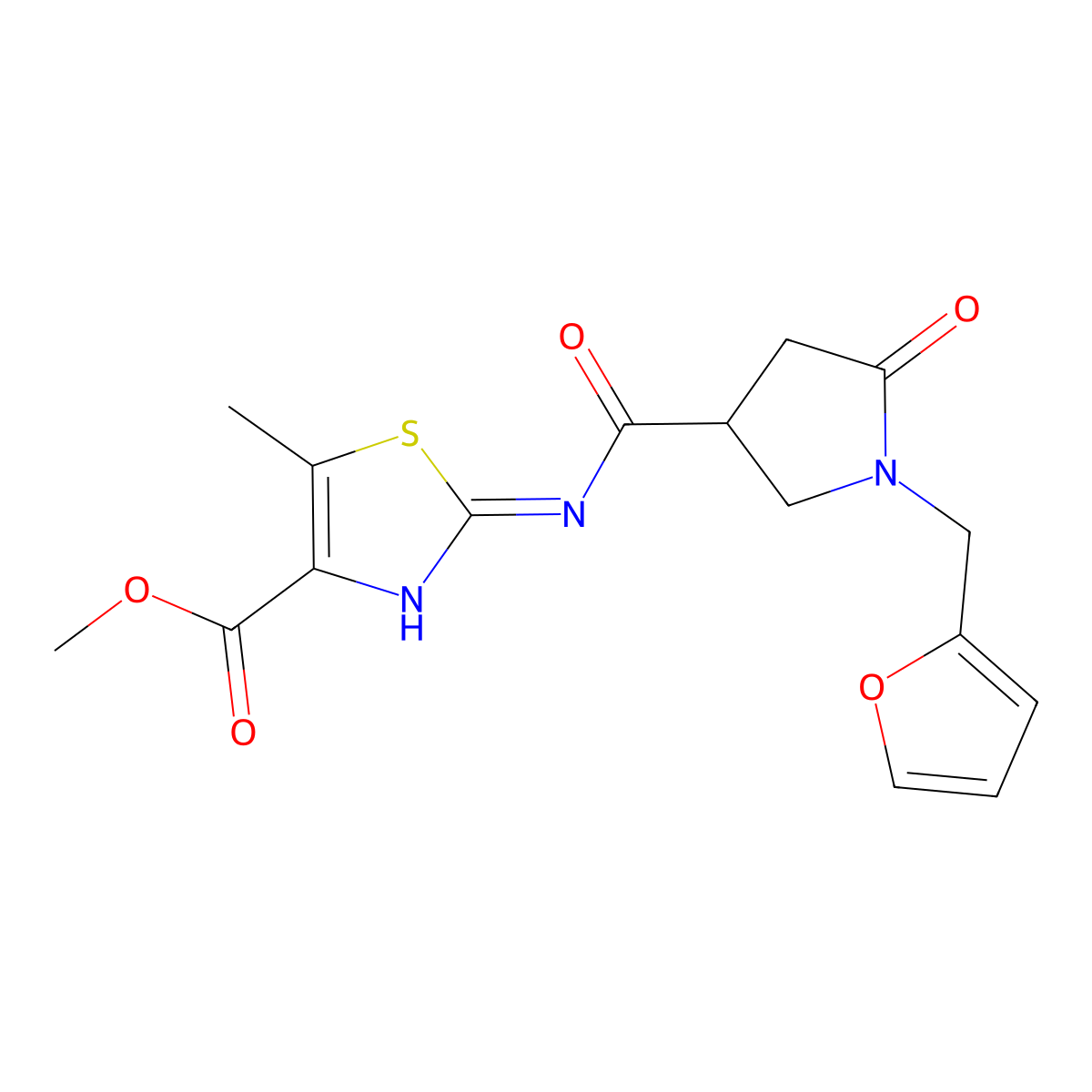 Methyl 2-({[1-(furan-2-ylmethyl)-5-oxopyrrolidin-3-yl]carbonyl}amino)-5-methyl-1,3-thiazole-4-carboxylate molecular structure, CAS 1442083-90-0