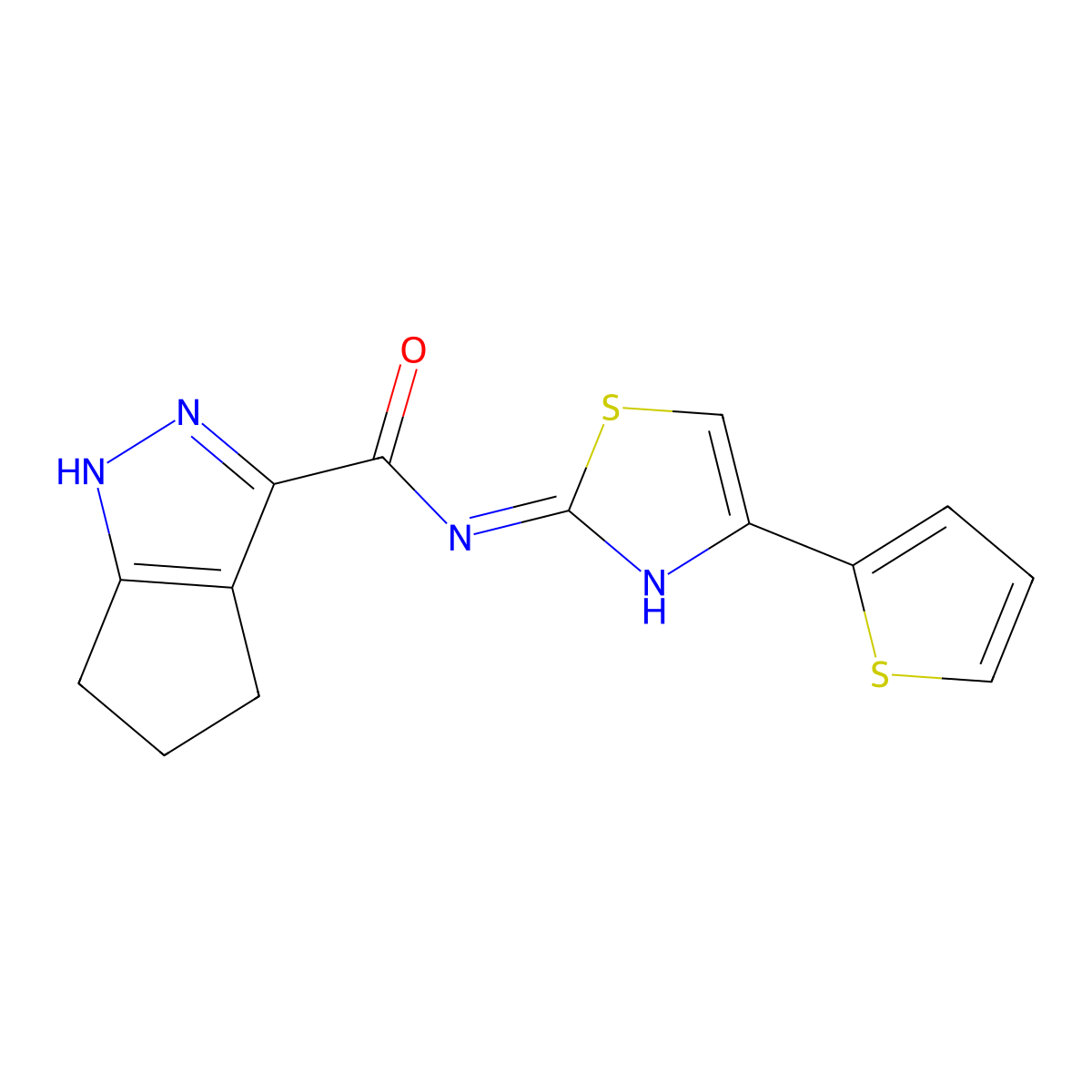 N-[4-(thiophen-2-yl)-1,3-thiazol-2-yl]-1,4,5,6-tetrahydrocyclopenta[c]pyrazole-3-carboxamide molecular structure, CAS 1442083-92-2