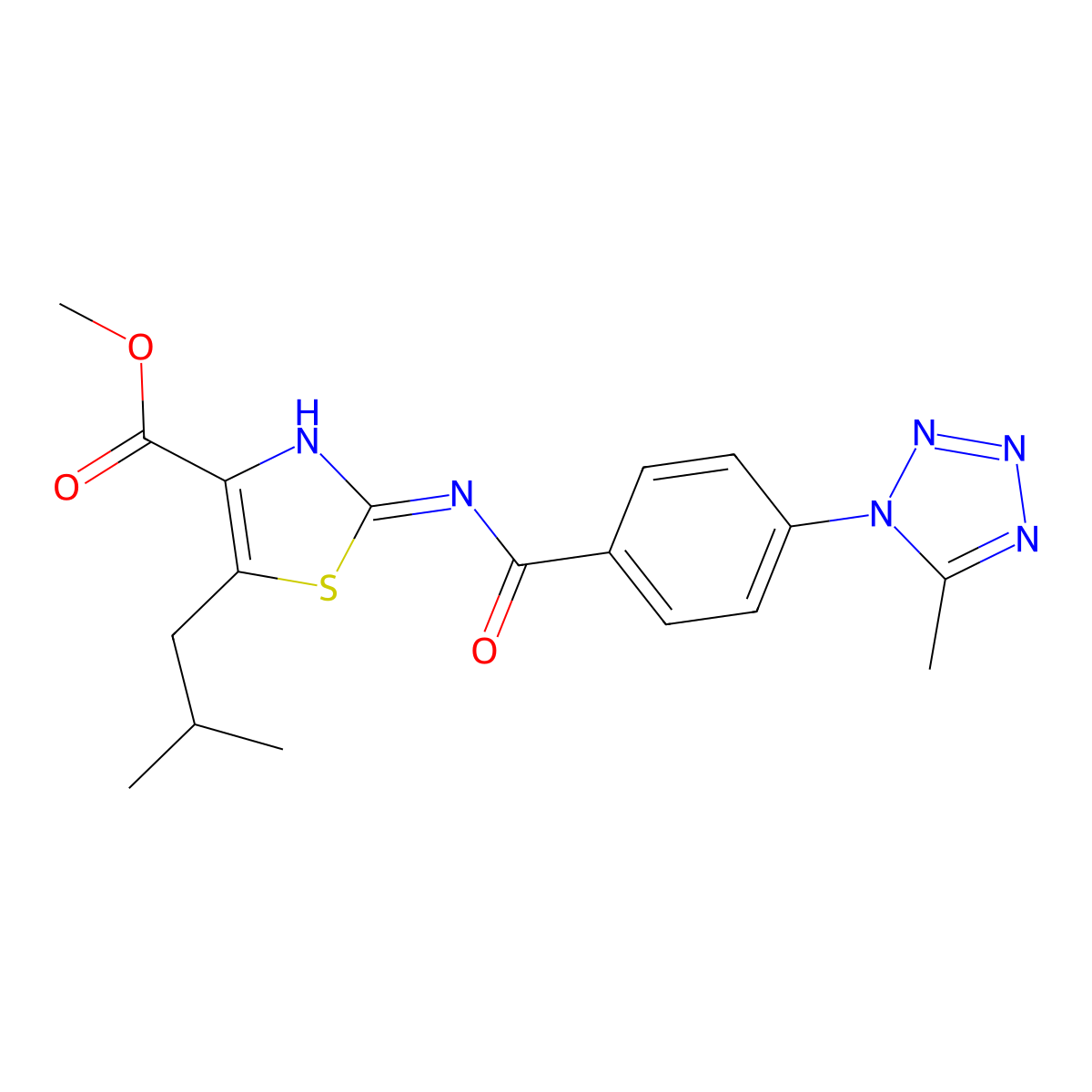 methyl 5-(2-methylpropyl)-2-({[4-(5-methyl-1H-tetrazol-1-yl)phenyl]carbonyl}amino)-1,3-thiazole-4-carboxylate molecular structure, CAS 1442084-40-3