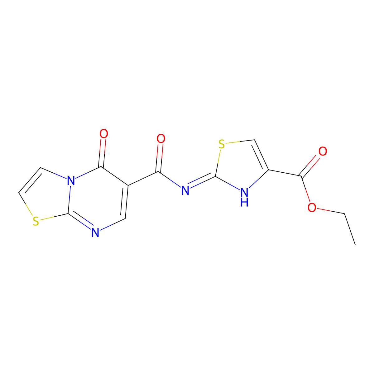 ethyl 2-{[(5-oxo-5H-[1,3]thiazolo[3,2-a]pyrimidin-6-yl)carbonyl]amino}-1,3-thiazole-4-carboxylate molecular structure, CAS 1442084-45-8