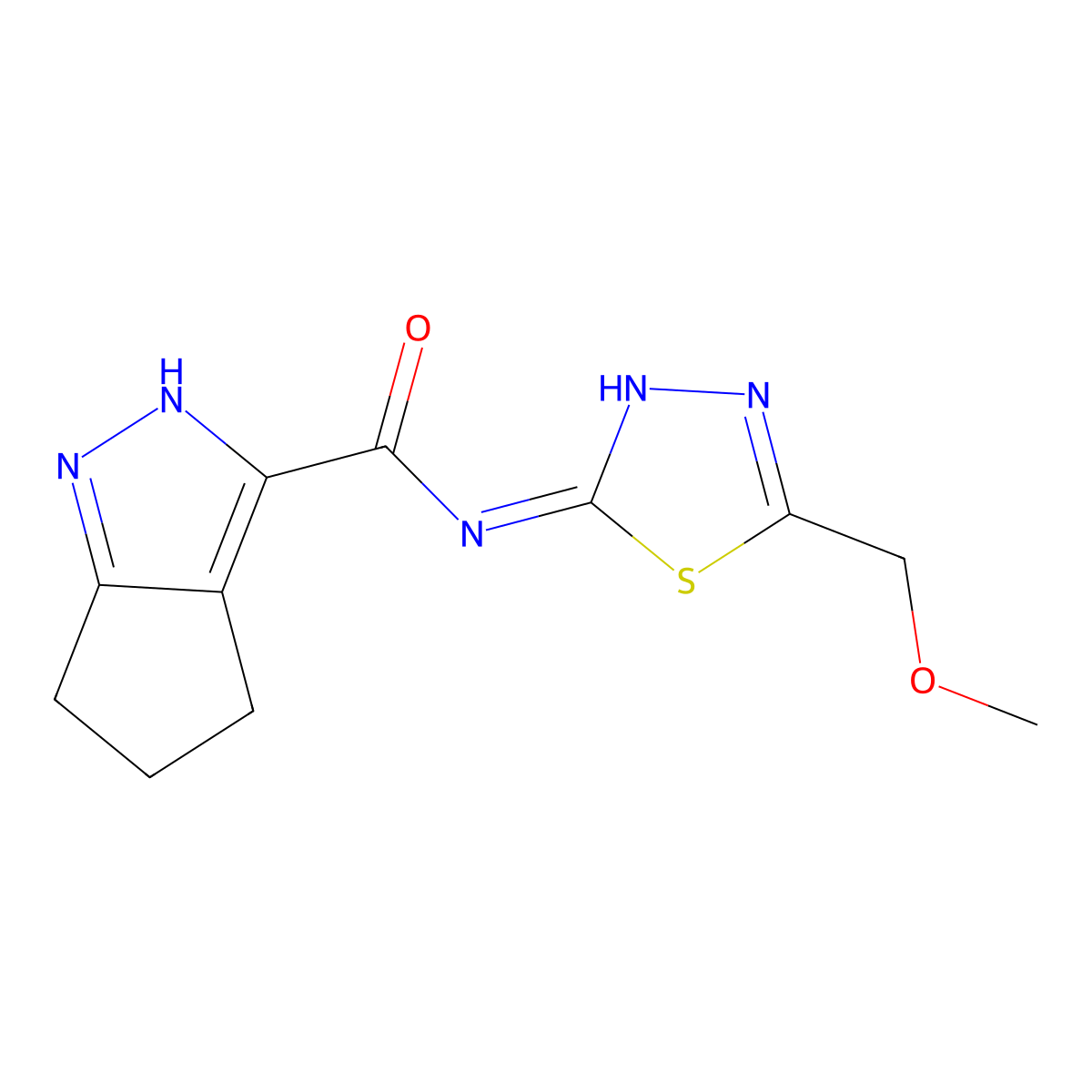 N-[5-(methoxymethyl)-1,3,4-thiadiazol-2-yl]-1,4,5,6-tetrahydrocyclopenta[c]pyrazole-3-carboxamide molecular structure, CAS 1442084-48-1