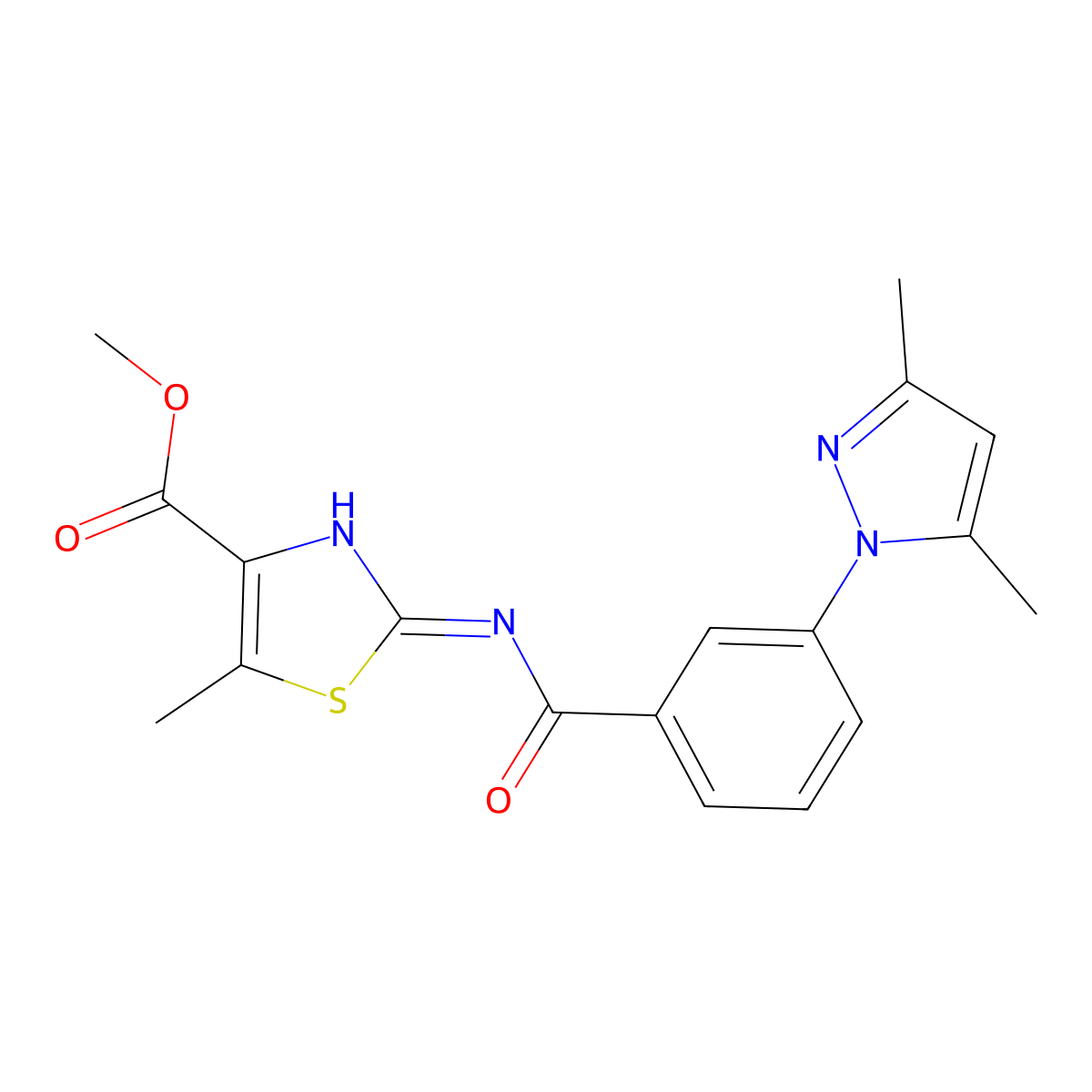 methyl 2-{[3-(3,5-dimethyl-1H-pyrazol-1-yl)benzoyl]amino}-5-methyl-1,3-thiazole-4-carboxylate molecular structure, CAS 1442084-61-8