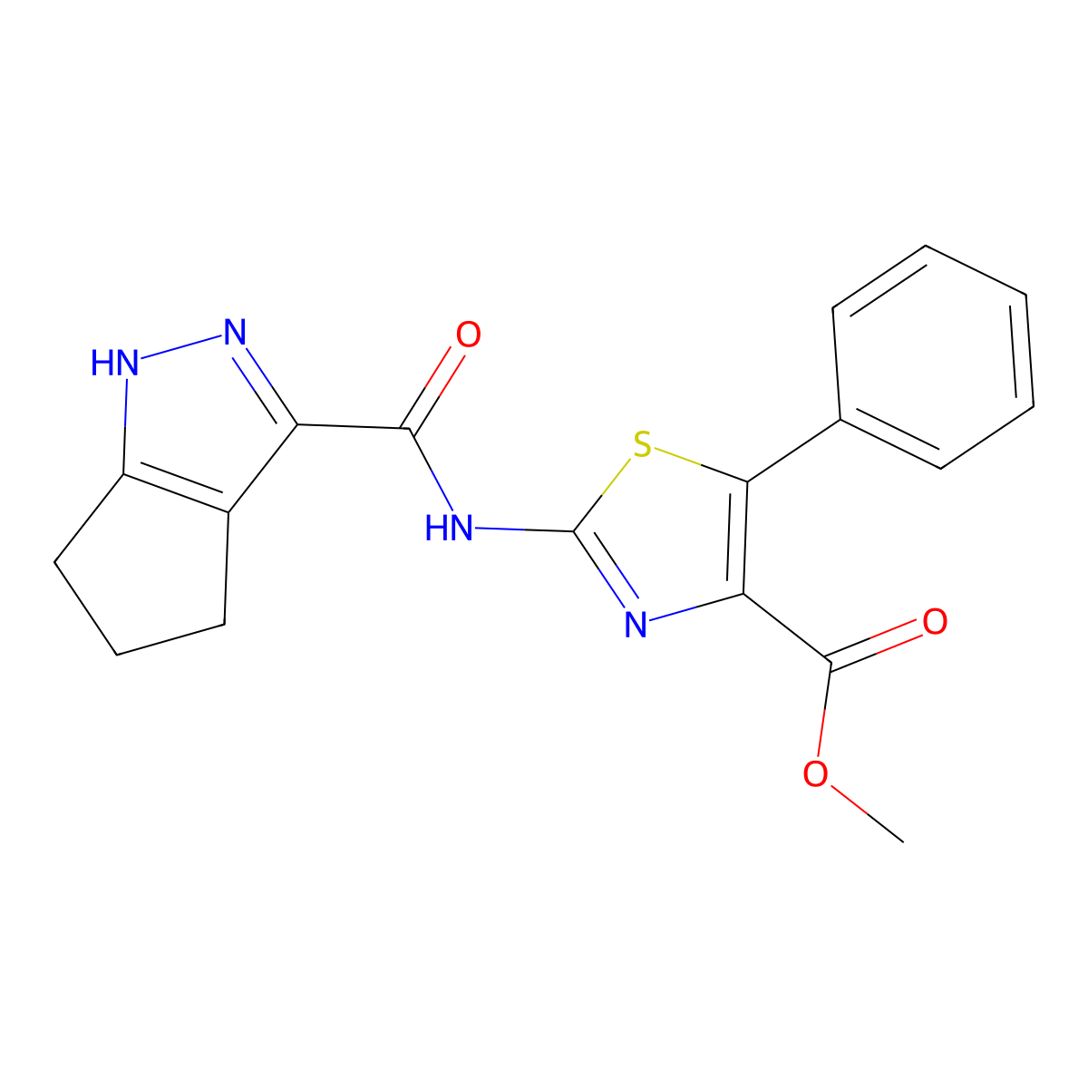 Methyl 5-phenyl-2-[(1,4,5,6-tetrahydrocyclopenta[c]pyrazol-3-ylcarbonyl)amino]-1,3-thiazole-4-carboxylate molecular structure, CAS 1442084-63-0