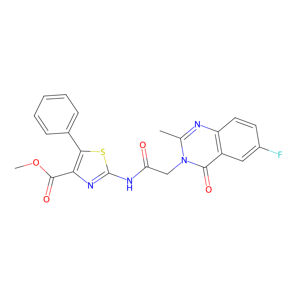 methyl 2-{[(6-fluoro-2-methyl-4-oxoquinazolin-3(4H)-yl)acetyl]amino}-5-phenyl-1,3-thiazole-4-carboxylate molecular structure, CAS 1442084-64-1