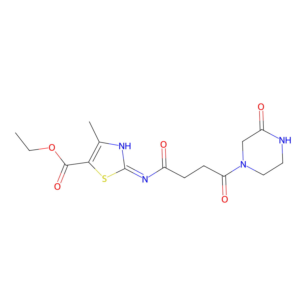 Ethyl 4-methyl-2-{[4-oxo-4-(3-oxopiperazin-1-yl)butanoyl]amino}-1,3-thiazole-5-carboxylate molecular structure, CAS 1442084-67-4