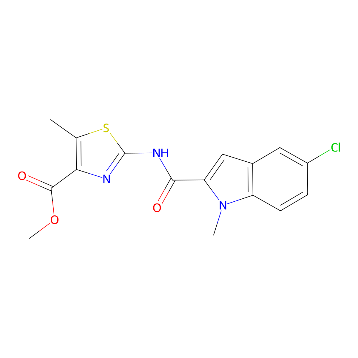 methyl 2-{[(5-chloro-1-methyl-1H-indol-2-yl)carbonyl]amino}-5-methyl-1,3-thiazole-4-carboxylate molecular structure, CAS 1442084-72-1