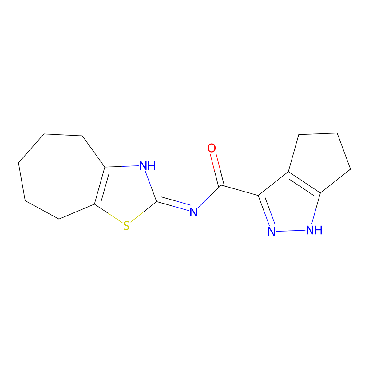 N-(5,6,7,8-tetrahydro-4H-cyclohepta[d]thiazol-2-yl)-1,4,5,6-tetrahydrocyclopenta[c]pyrazole-3-carboxamide molecular structure, CAS 1442084-76-5