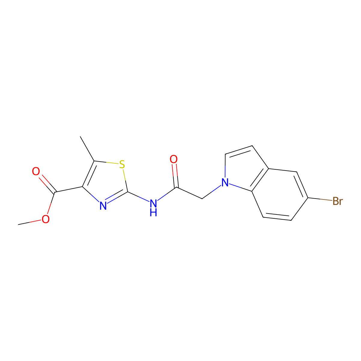 methyl 2-{[(5-bromo-1H-indol-1-yl)acetyl]amino}-5-methyl-1,3-thiazole-4-carboxylate molecular structure, CAS 1442084-81-2