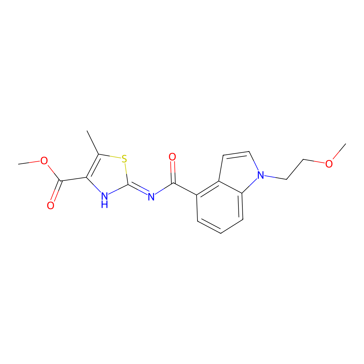 methyl 2-({[1-(2-methoxyethyl)-1H-indol-4-yl]carbonyl}amino)-5-methyl-1,3-thiazole-4-carboxylate molecular structure, CAS 1442084-82-3