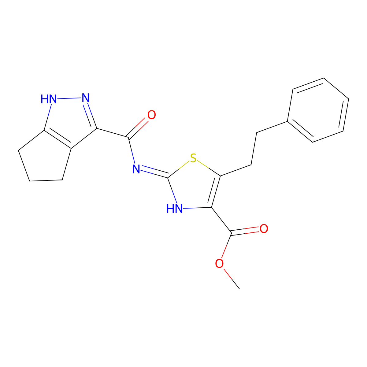Methyl 5-(2-phenylethyl)-2-[(1,4,5,6-tetrahydrocyclopenta[c]pyrazol-3-ylcarbonyl)amino]-1,3-thiazole-4-carboxylate molecular structure, CAS 1442084-99-2