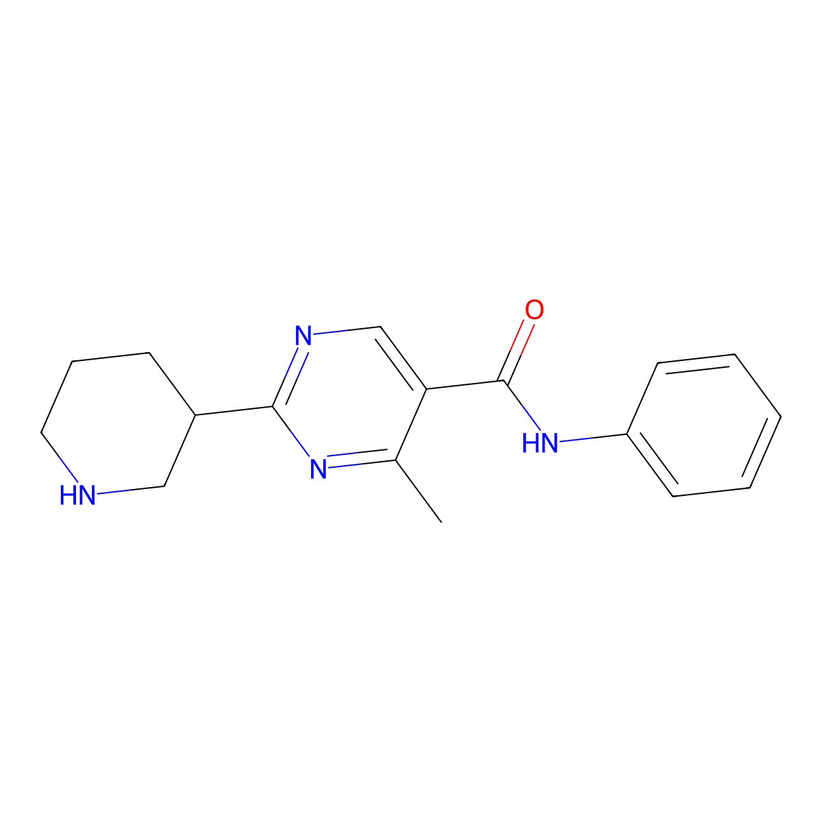5-Pyrimidinecarboxamide, 4-methyl-N-phenyl-2-(3-piperidinyl)- molecular structure, CAS 1442089-43-1