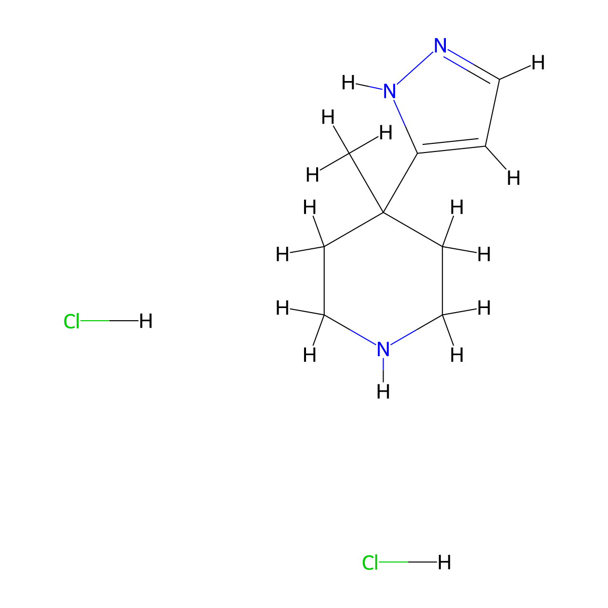 4-methyl-4-(1H-pyrazol-5-yl)piperidine dihydrochloride molecular structure, CAS 1442106-92-4