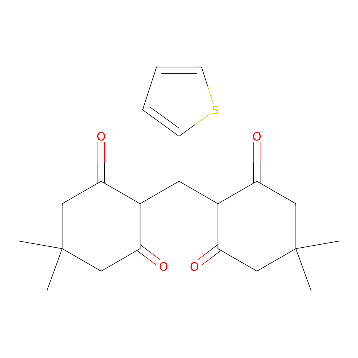 2-[(4,4-Dimethyl-2,6-dioxocyclohexyl)-thiophen-2-ylmethyl]-5,5-dimethylcyclohexane-1,3-dione molecular structure, CAS 144236-93-1