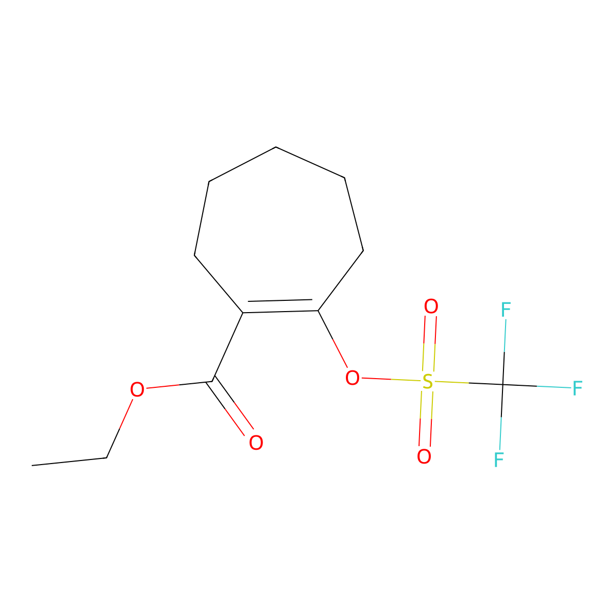 Ethyl 2-(((trifluoromethyl)sulfonyl)oxy)cyclohept-1-enecarboxylate molecular structure, CAS 144242-09-1