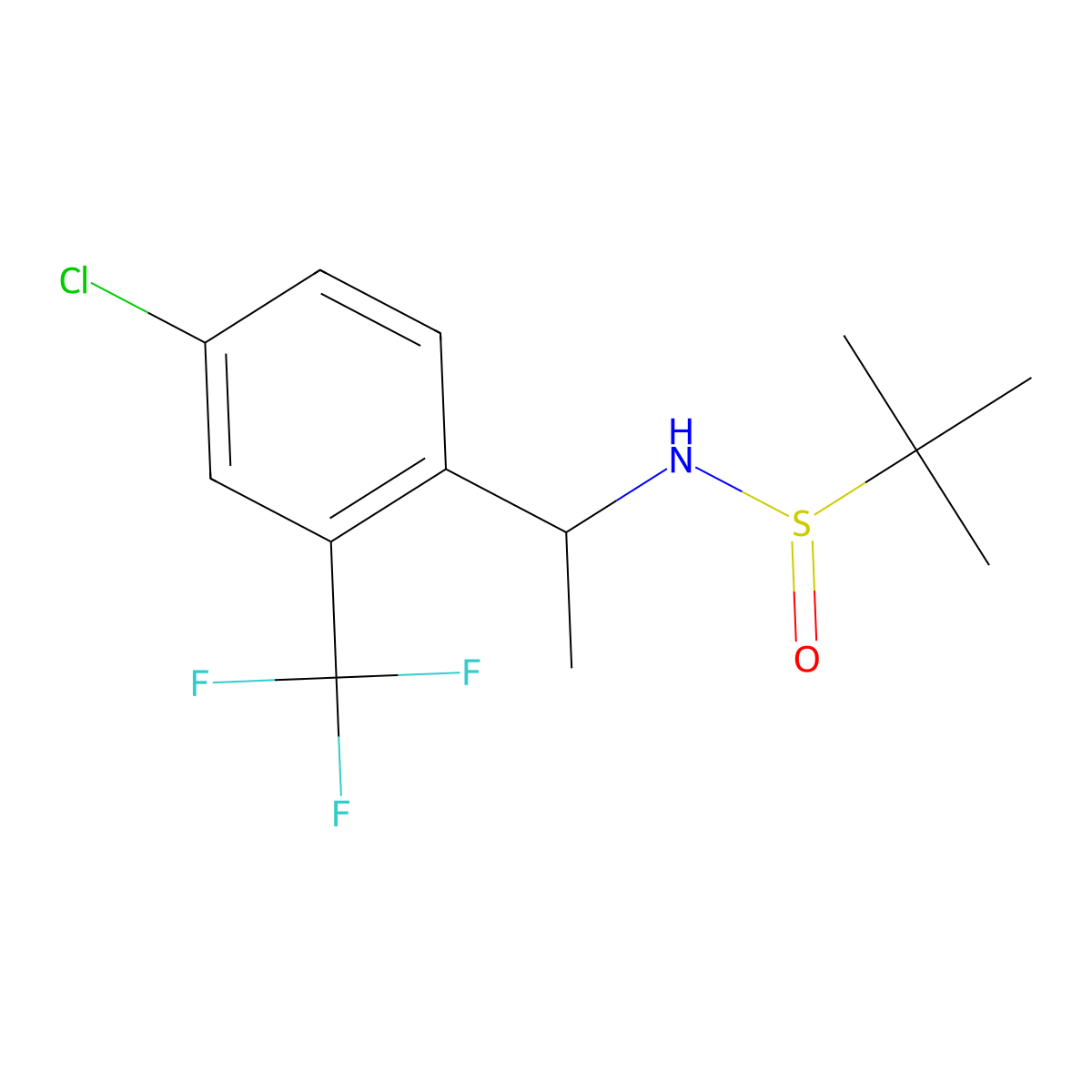 N-((S)-1-(4-chloro-2-(trifluoromethyl)phenyl)ethyl)-2-methylpropane-2-sulfinamide molecular structure, CAS 1442445-20-6