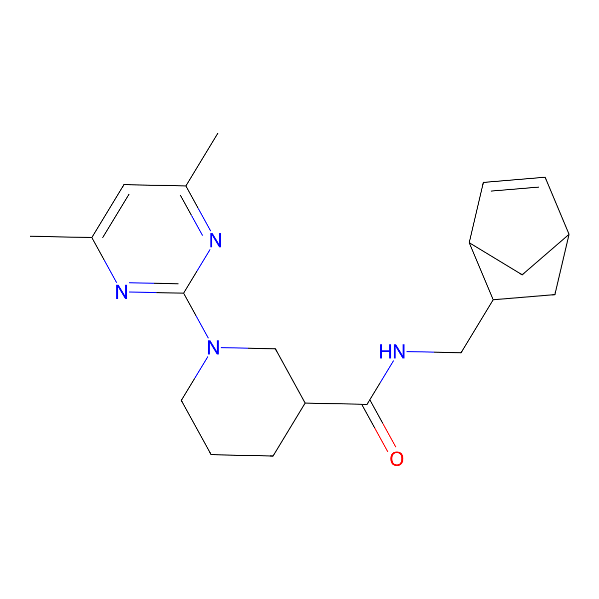 N-(bicyclo[2.2.1]hept-5-en-2-ylmethyl)-1-(4,6-dimethyl-2-pyrimidinyl)-3-piperidinecarboxamide molecular structure, CAS 1442481-01-7