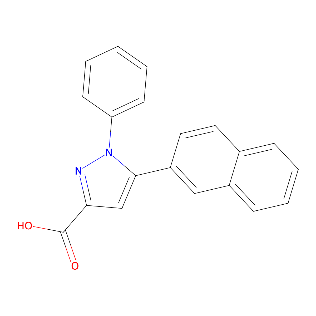 5-(naphthalen-2-yl)-1-phenyl-1H-pyrazole-3-carboxylic acid molecular structure, CAS 144252-16-4