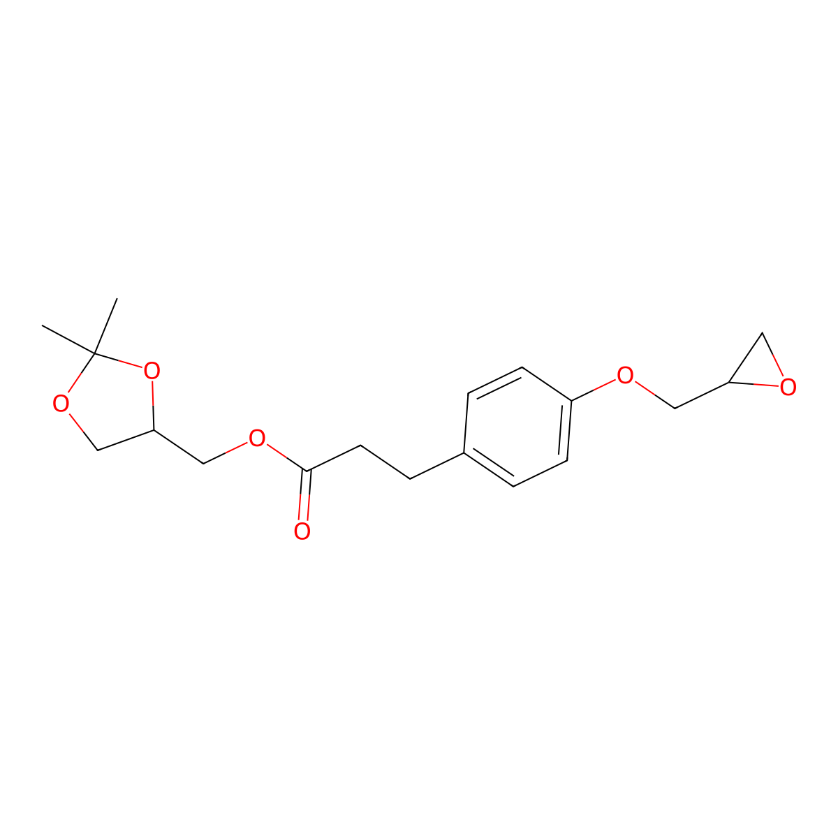 ((S)-2,2-dimethyl-1,3-dioxolan-4-yl)methyl 3-(4-(((S)-oxiran-2-yl)methoxy)phenyl)propanoate molecular structure, CAS 144256-12-2