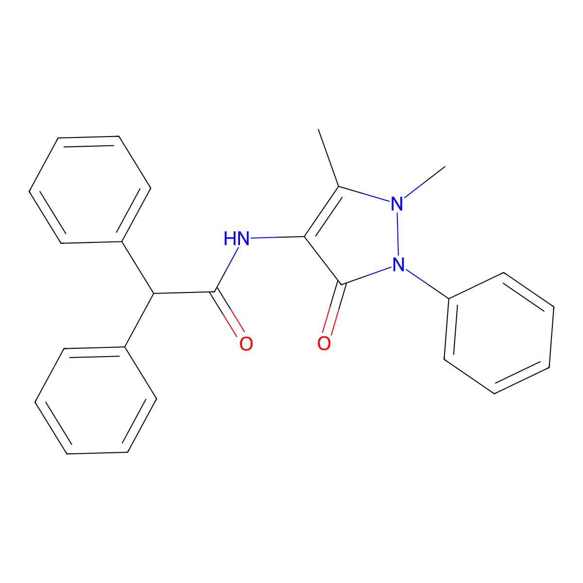 N-(1,5-dimethyl-3-oxo-2-phenyl-2,3-dihydro-1H-pyrazol-4-yl)-2,2-diphenylacetamide molecular structure, CAS 14426-96-1