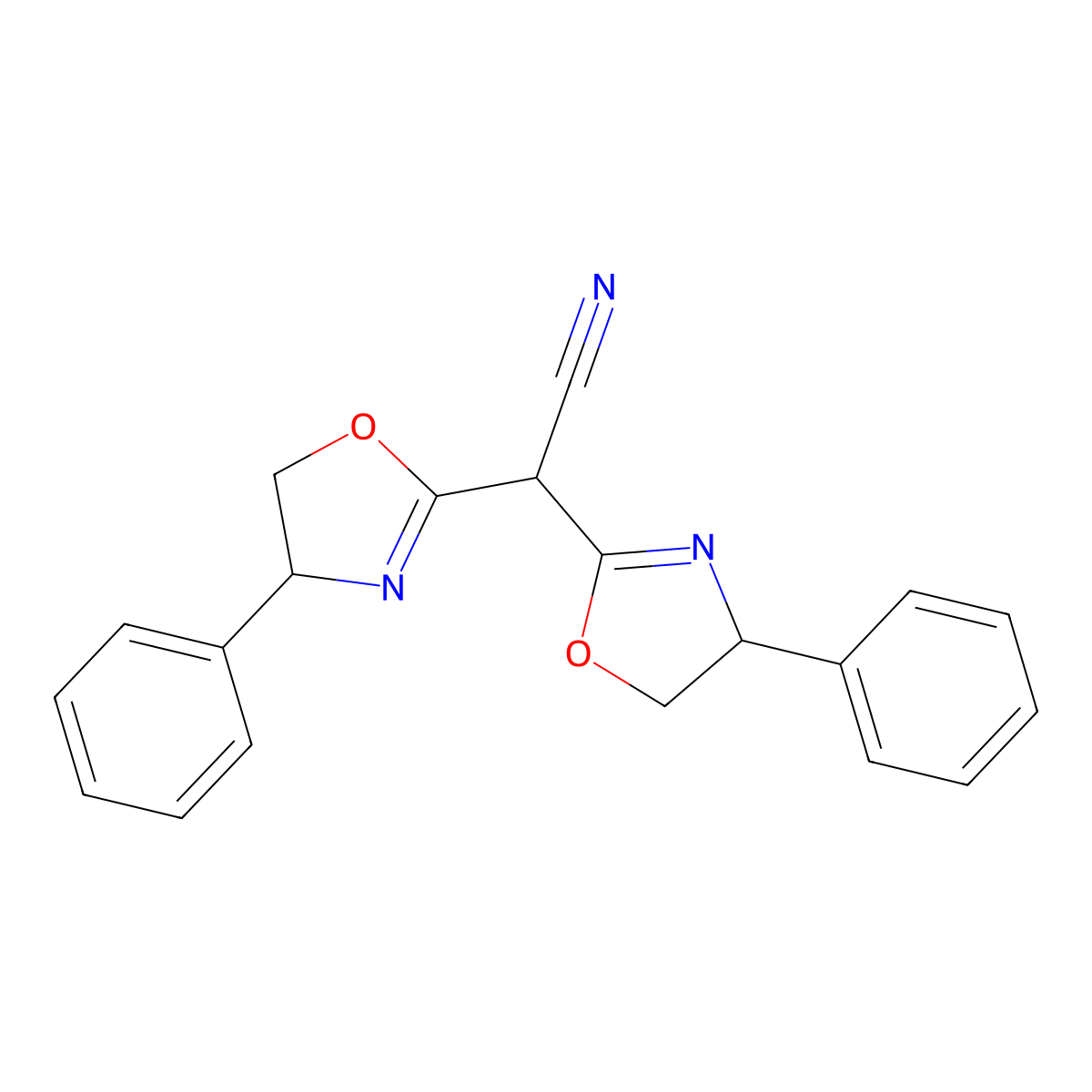 2,2-Bis((R)-4-phenyl-4,5-dihydrooxazol-2-yl)acetonitrile molecular structure, CAS 1442644-12-3