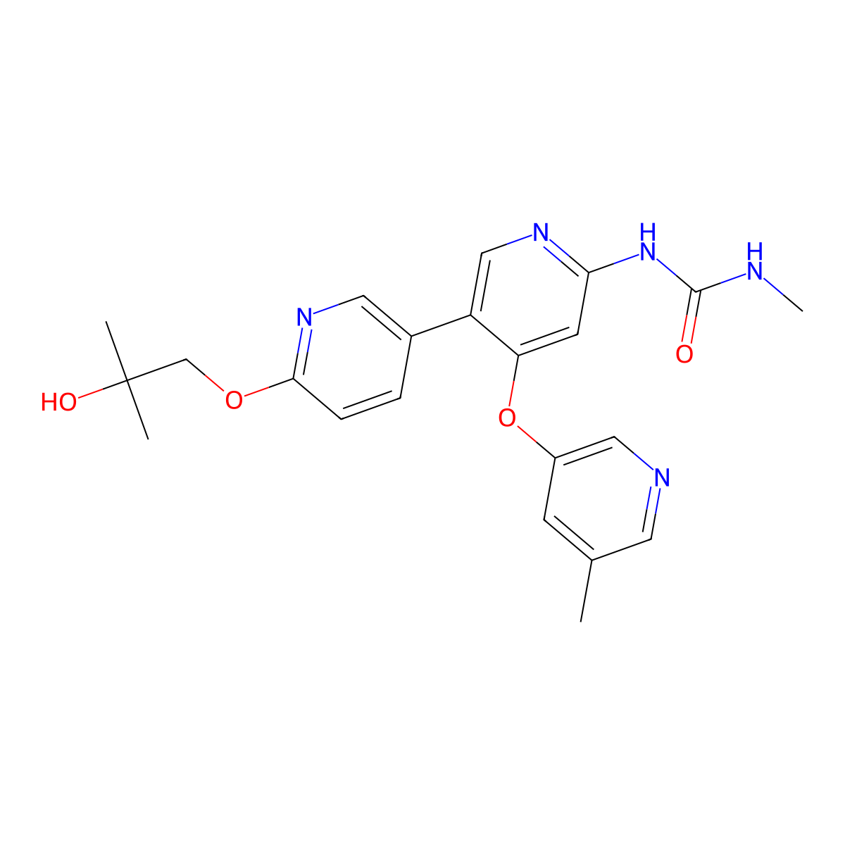 1-(6'-(2-Hydroxy-2-methylpropoxy)-4-((5-methylpyridin-3-yl)oxy)-[3,3'-bipyridin]-6-yl)-3-methylurea molecular structure, CAS 1442684-77-6