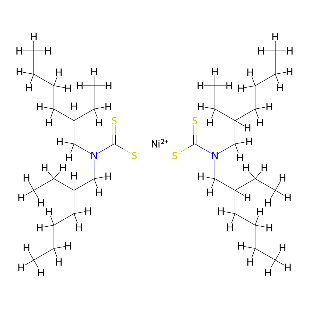 Nickel, bis(N,N-bis(2-ethylhexyl)carbamodithioato-kappaS,kappaS')- molecular structure, CAS 14428-08-1