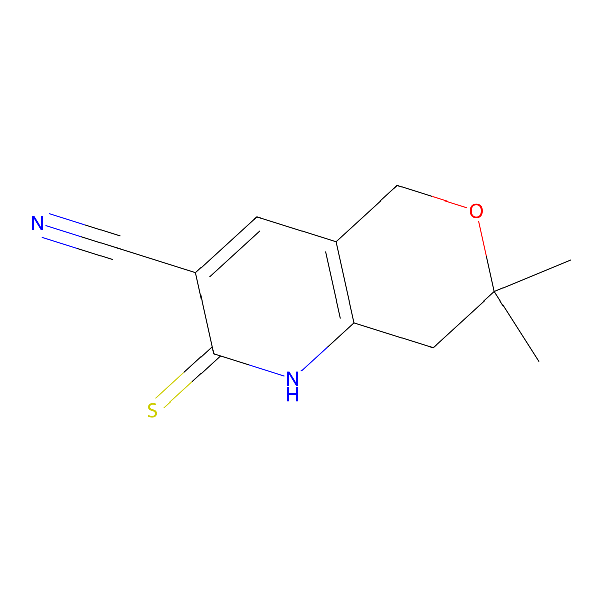 7,7-dimethyl-2-thioxo-1,5,7,8-tetrahydro-2H-pyrano[4,3-b]pyridine-3-carbonitrile molecular structure, CAS 144291-93-0