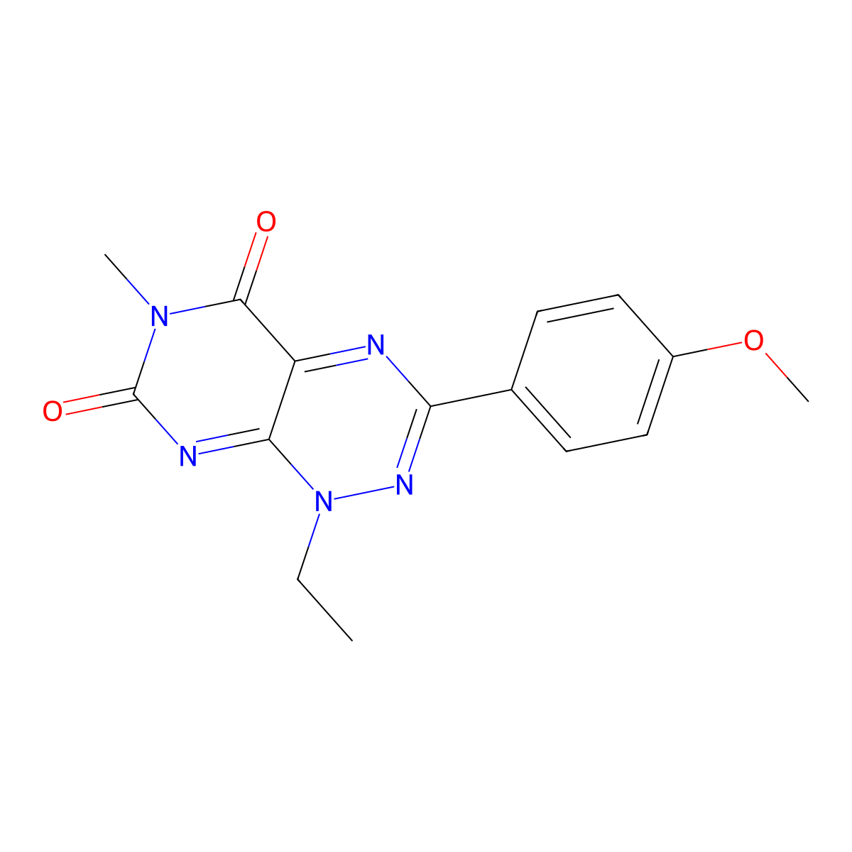 1-Ethyl-3-(4-methoxyphenyl)-6-methylpyrimido[5,4-e][1,2,4]triazine-5,7(1H,6H)-dione molecular structure, CAS 144294-65-5
