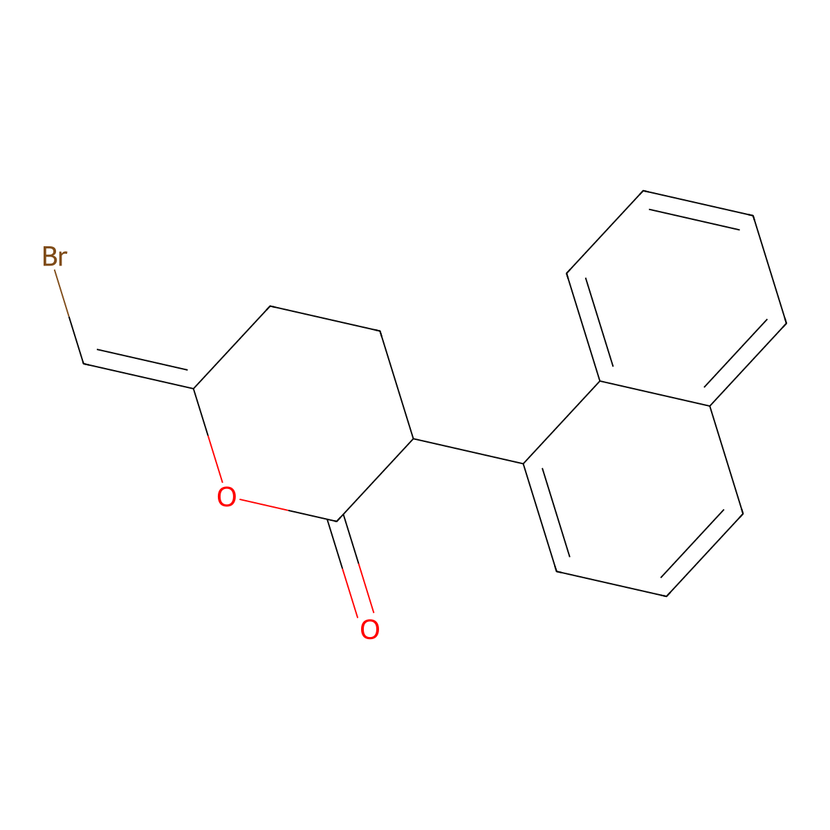 2H-Pyran-2-one, 6-(bromomethylene)tetrahydro-3-(1-naphthalenyl)- molecular structure, CAS 144298-62-4