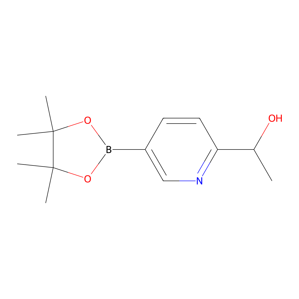 1-(5-(4,4,5,5-Tetramethyl-1,3,2-dioxaborolan-2-yl)pyridin-2-yl)ethanol molecular structure, CAS 1443109-53-2