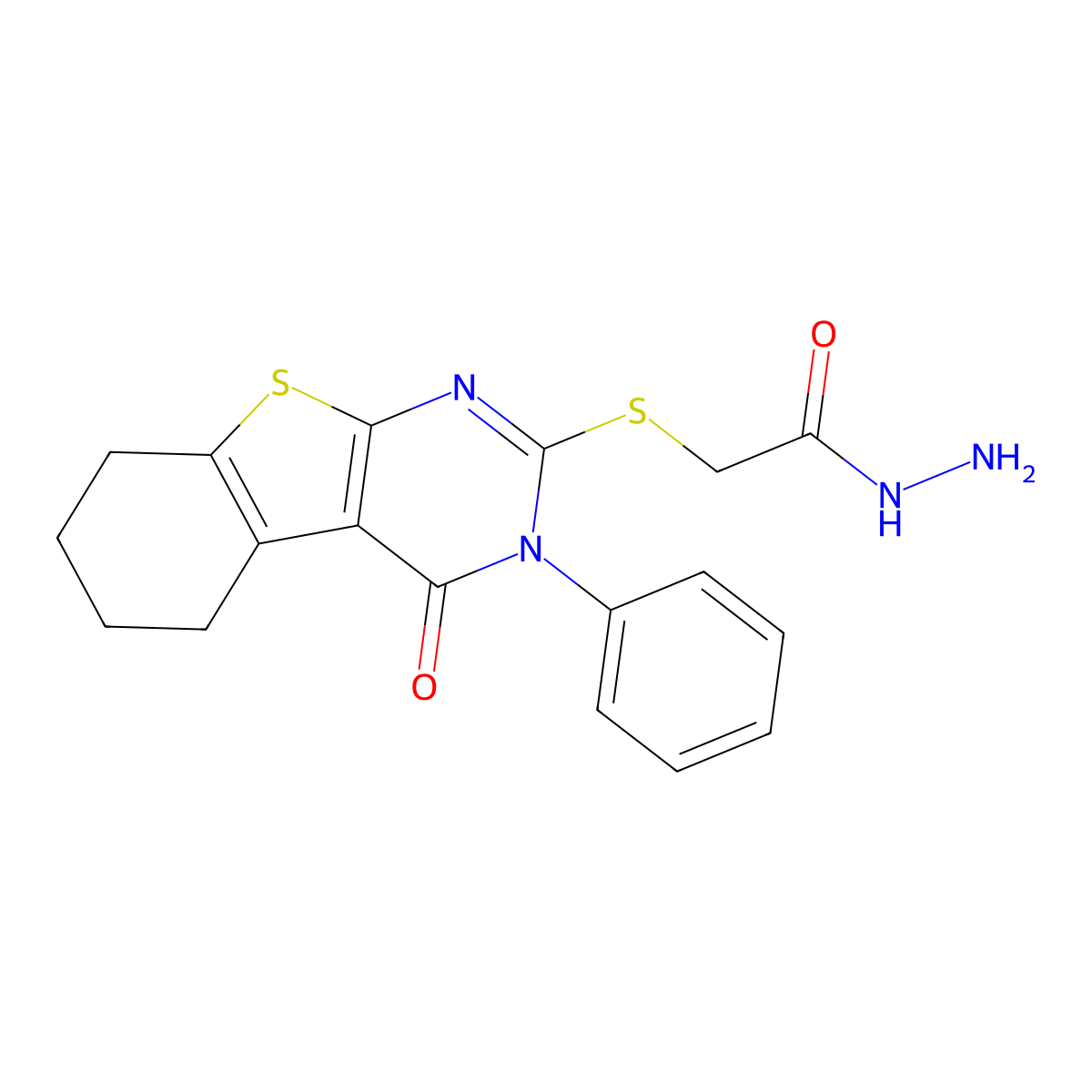 2-({3-Oxo-4-phenyl-8-thia-4,6-diazatricyclo[7.4.0.0^{2,7}]trideca-1(9),2(7),5-trien-5-yl}sulfanyl)acetohydrazide molecular structure, CAS 144316-16-5