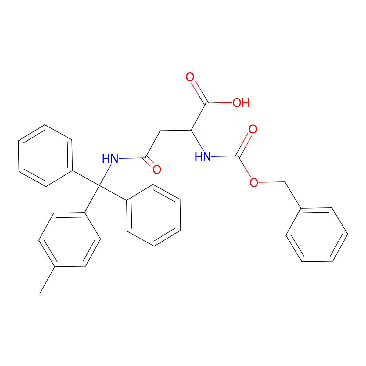 (S)-2-(((Benzyloxy)carbonyl)amino)-4-((diphenyl(p-tolyl)methyl)amino)-4-oxobutanoic acid molecular structure, CAS 144317-18-0