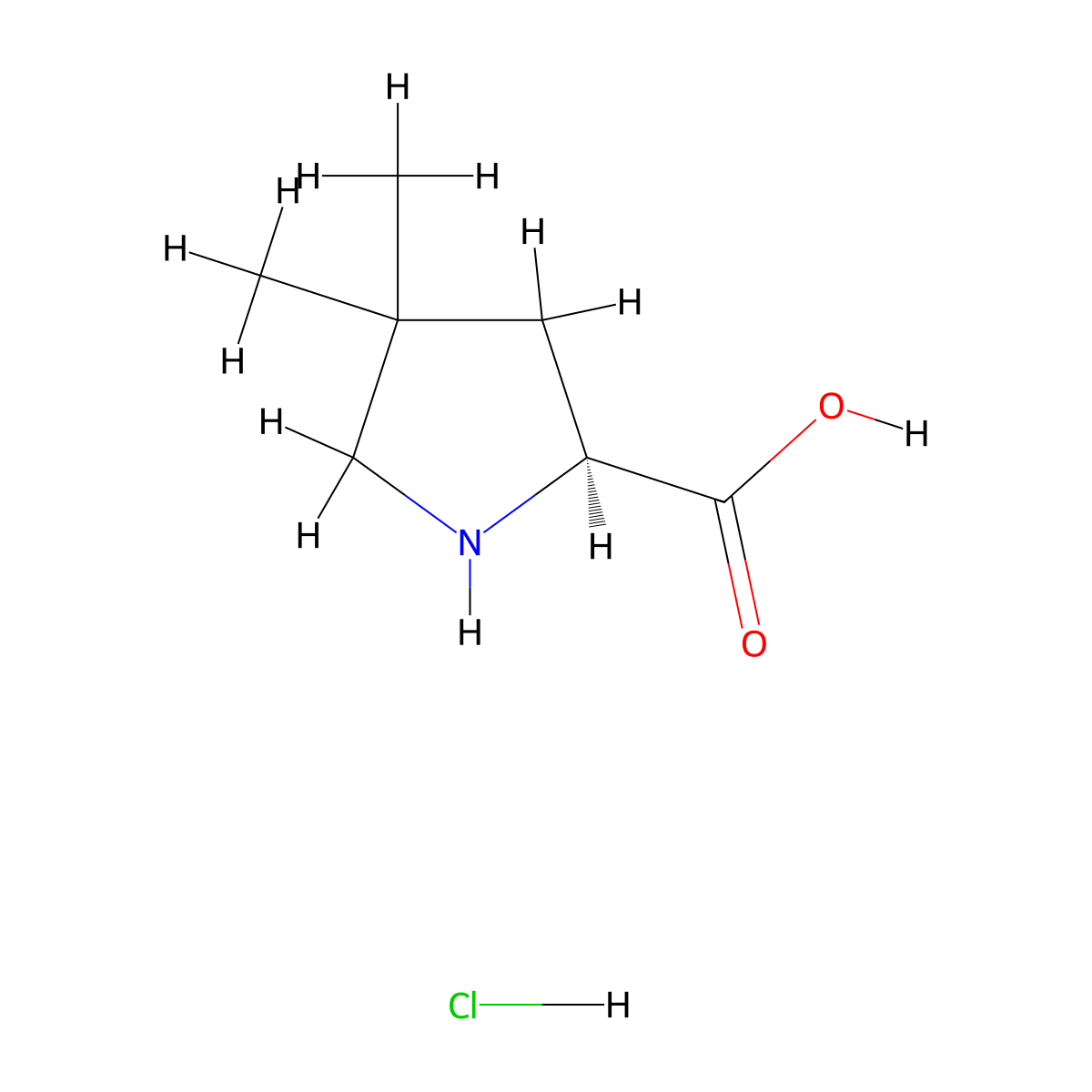 (S)-4,4-Dimethylpyrrolidine-2-carboxylic acid hydrochloride molecular structure, CAS 1443252-76-3