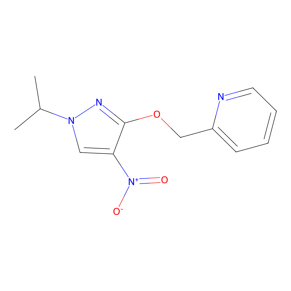 2-({[4-nitro-1-(propan-2-yl)-1H-pyrazol-3-yl]oxy}methyl)pyridine molecular structure, CAS 1443278-67-8