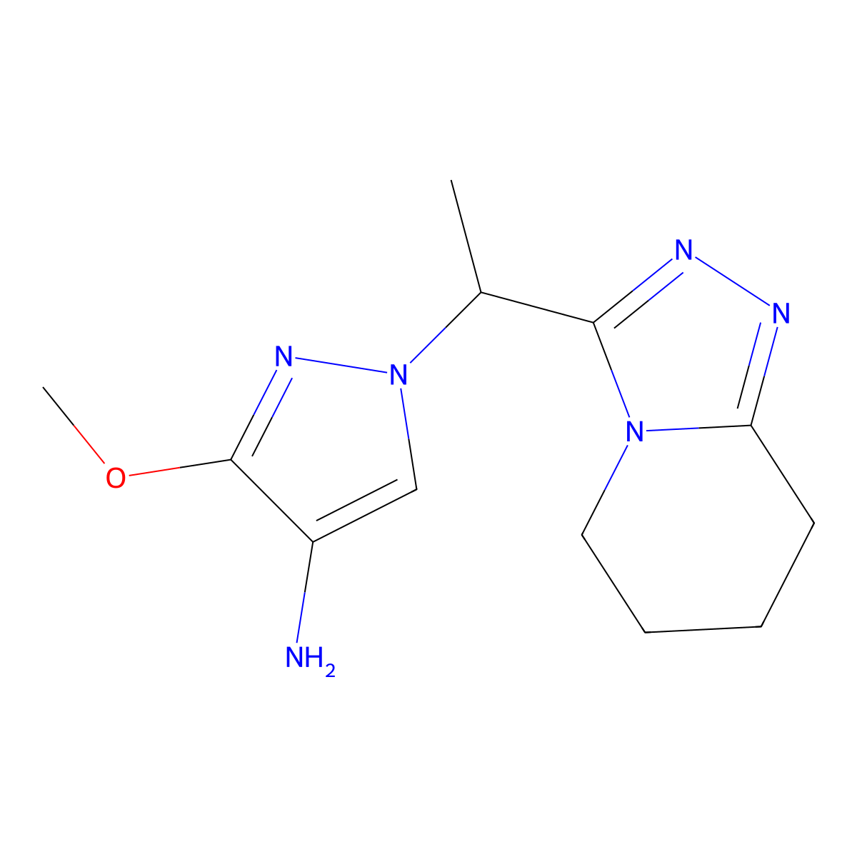 3-methoxy-1-[1-(5,6,7,8-tetrahydro[1,2,4]triazolo[4,3-a]pyridin-3-yl)ethyl]-1H-pyrazol-4-amine molecular structure, CAS 1443278-70-3
