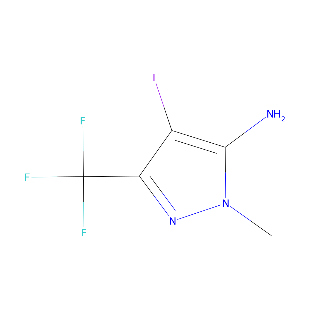 4-Iodo-1-methyl-3-(trifluoromethyl)-1H-pyrazol-5-amine molecular structure, CAS 1443278-73-6