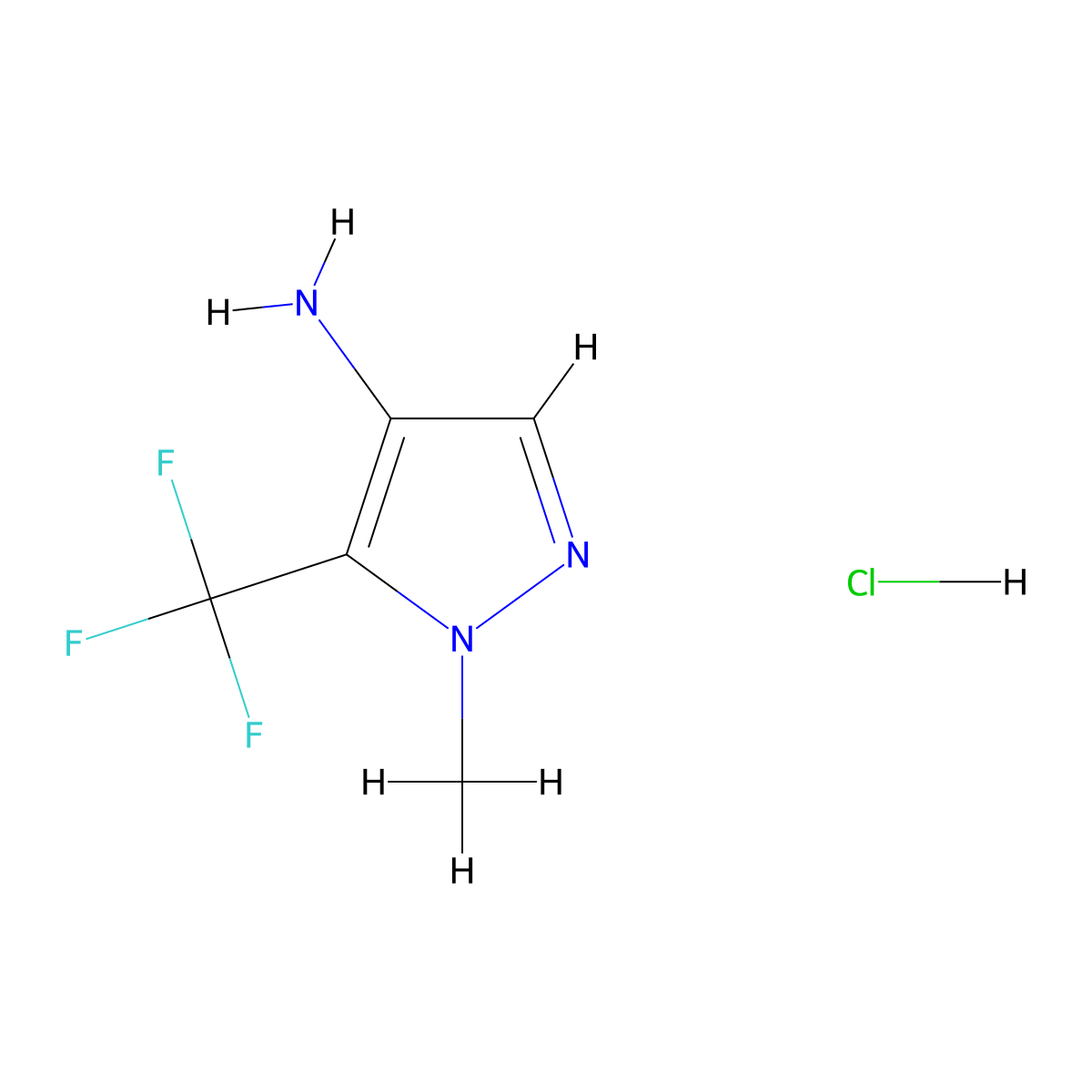 1-methyl-5-(trifluoromethyl)-1H-pyrazol-4-amine hydrochloride molecular structure, CAS 1443278-89-4