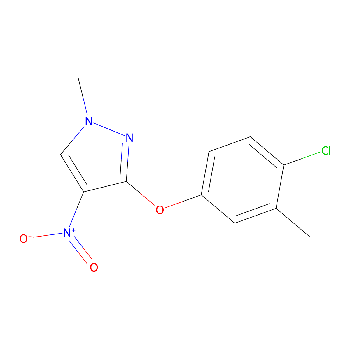 3-(4-chloro-3-methylphenoxy)-1-methyl-4-nitro-1H-pyrazole molecular structure, CAS 1443278-95-2