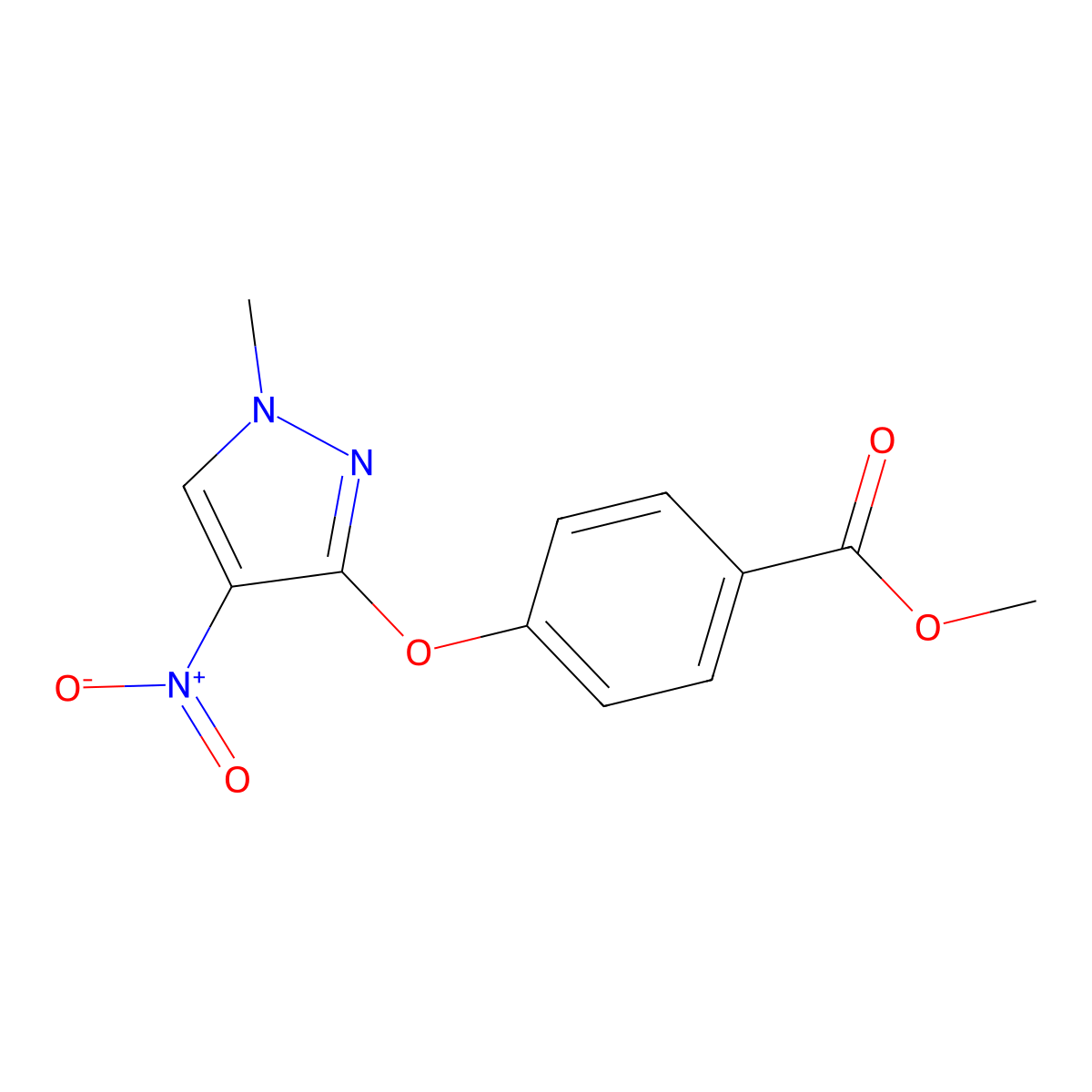 Methyl 4-((1-methyl-4-nitro-1H-pyrazol-3-yl)oxy)benzoate molecular structure, CAS 1443278-98-5