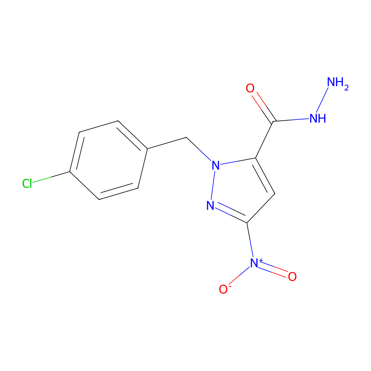 1-(4-chlorobenzyl)-3-nitro-1H-pyrazole-5-carbohydrazide molecular structure, CAS 1443279-02-4