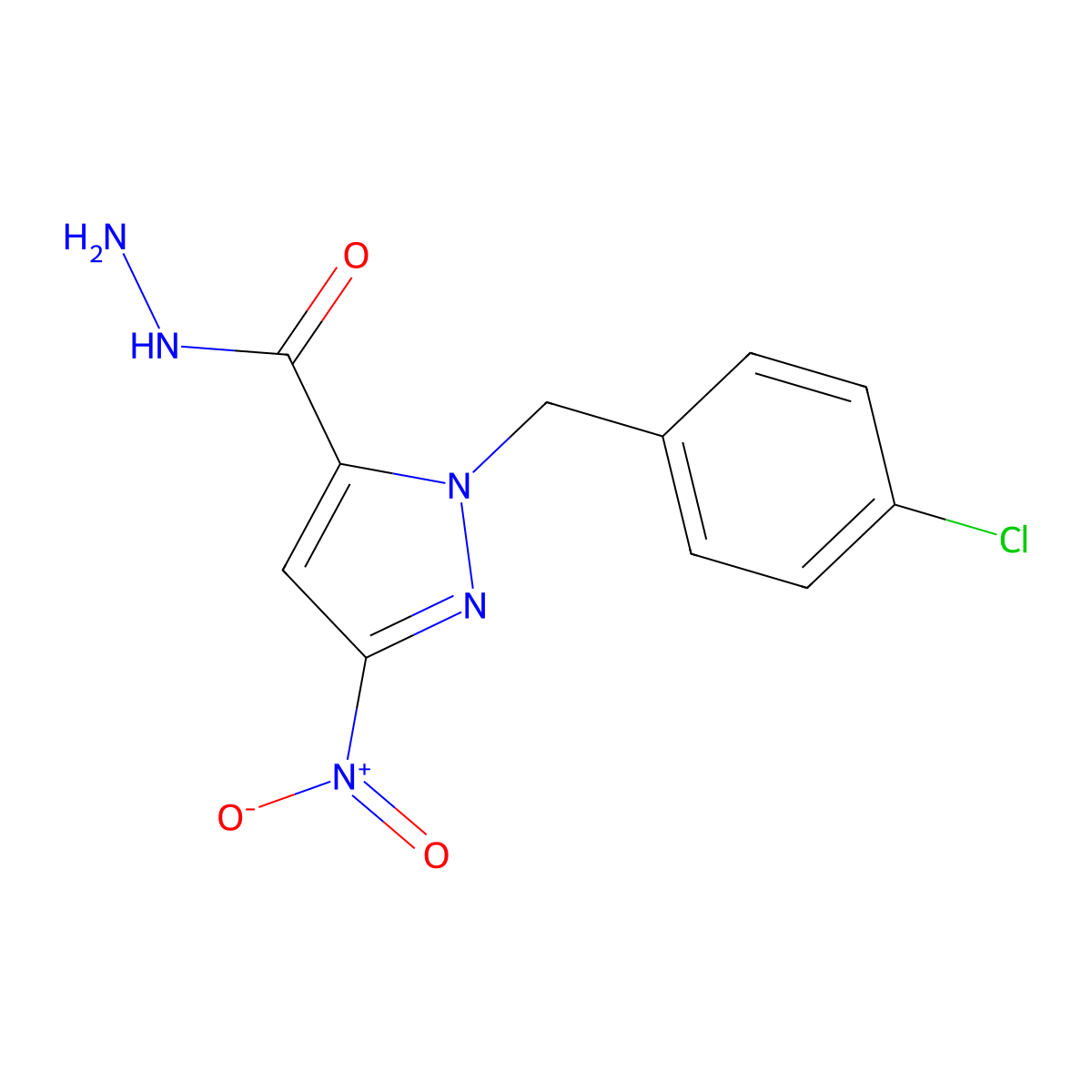 1-(4-chlorobenzyl)-3-nitro-1H-pyrazole-5-carbohydrazide molecular structure, CAS 1443279-02-4
