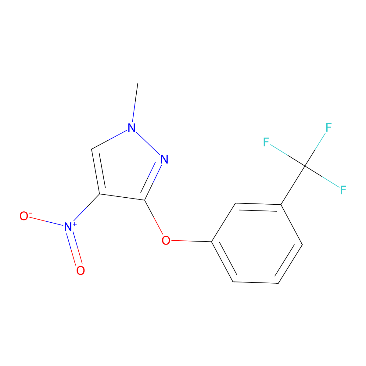 1-methyl-4-nitro-3-[3-(trifluoromethyl)phenoxy]-1H-pyrazole molecular structure, CAS 1443279-25-1