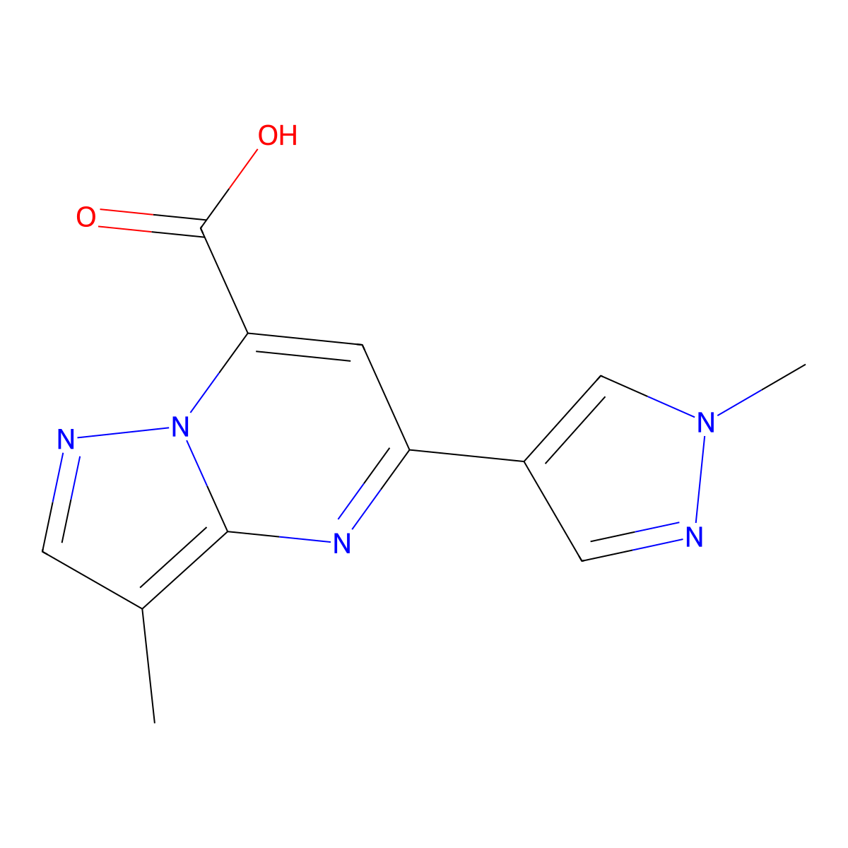 3-methyl-5-(1-methyl-1H-pyrazol-4-yl)pyrazolo[1,5-a]pyrimidine-7-carboxylic acid molecular structure, CAS 1443279-27-3