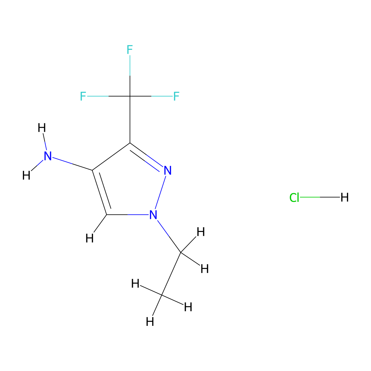 1-Ethyl-3-(trifluoromethyl)-1H-pyrazol-4-amine hydrochloride molecular structure, CAS 1443279-48-8