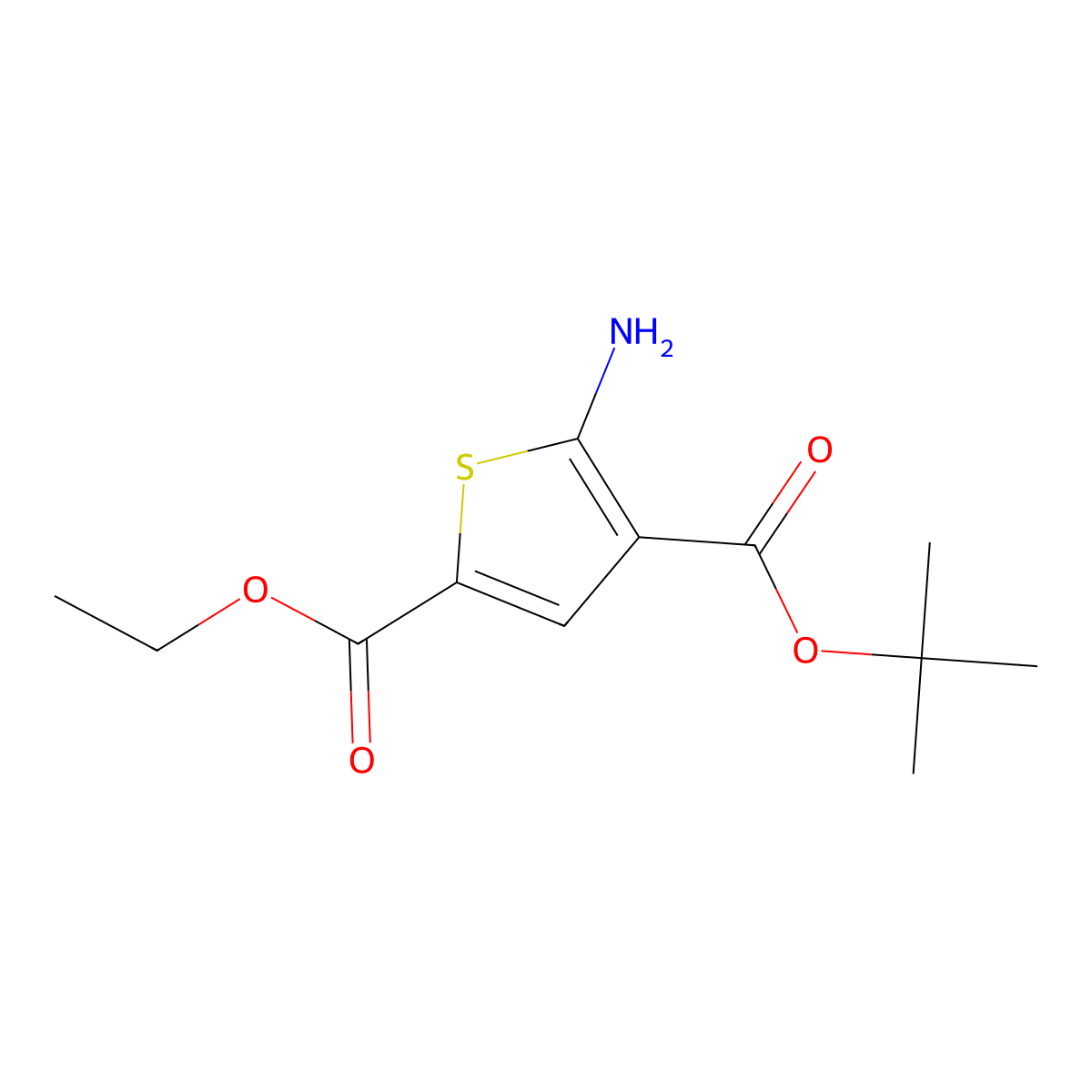 4-Tert-butyl 2-ethyl 5-aminothiophene-2,4-dicarboxylate molecular structure, CAS 1443279-50-2