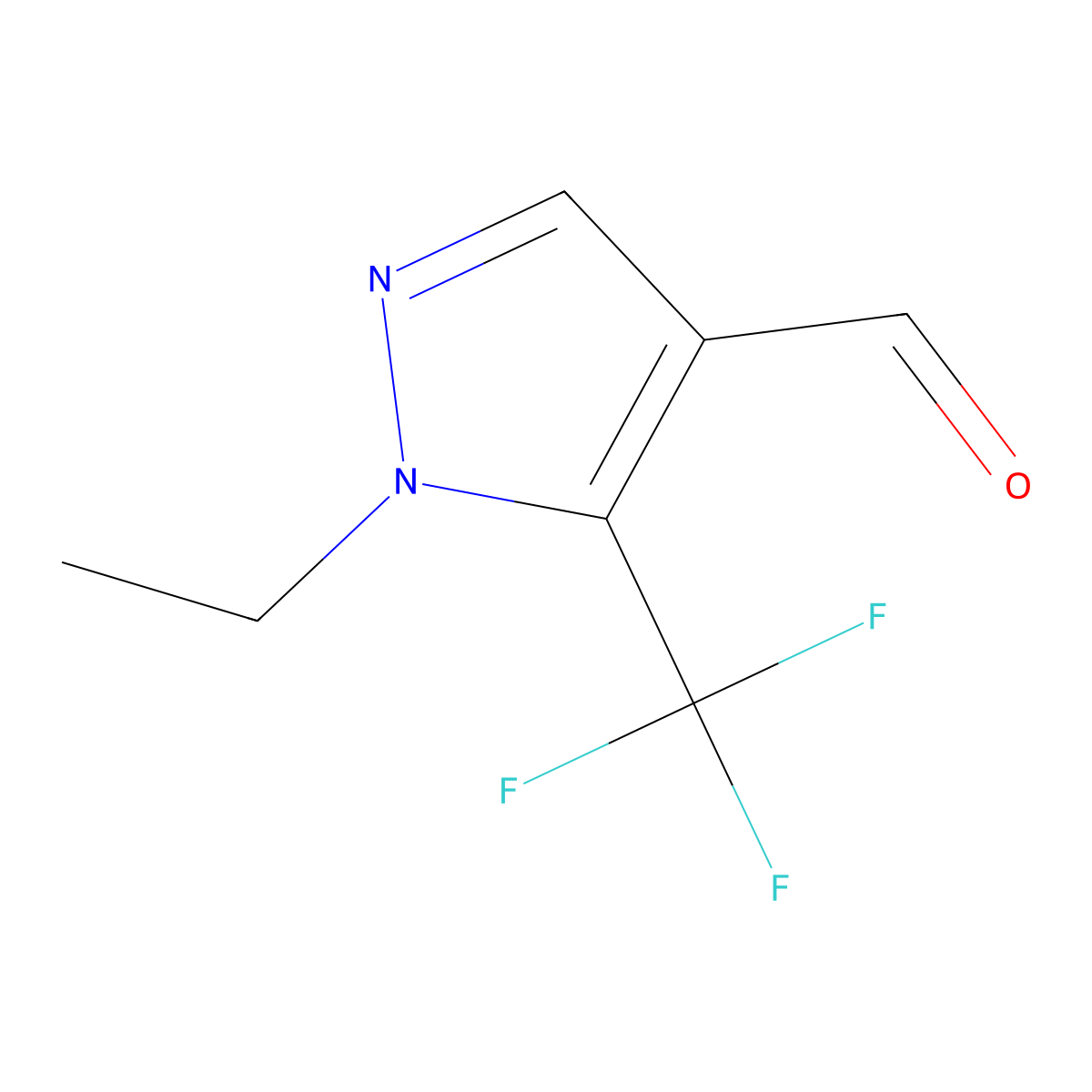 1-Ethyl-5-(trifluoromethyl)-1H-pyrazole-4-carbaldehyde molecular structure, CAS 1443279-54-6