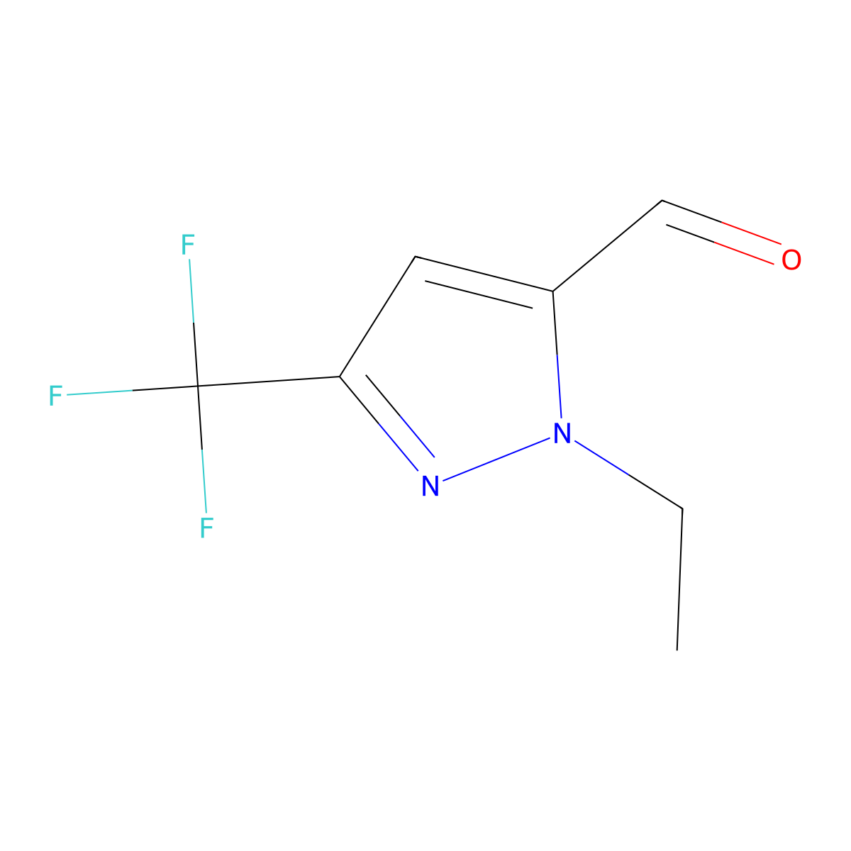 1-ethyl-3-(trifluoromethyl)-1H-pyrazole-5-carbaldehyde molecular structure, CAS 1443279-59-1