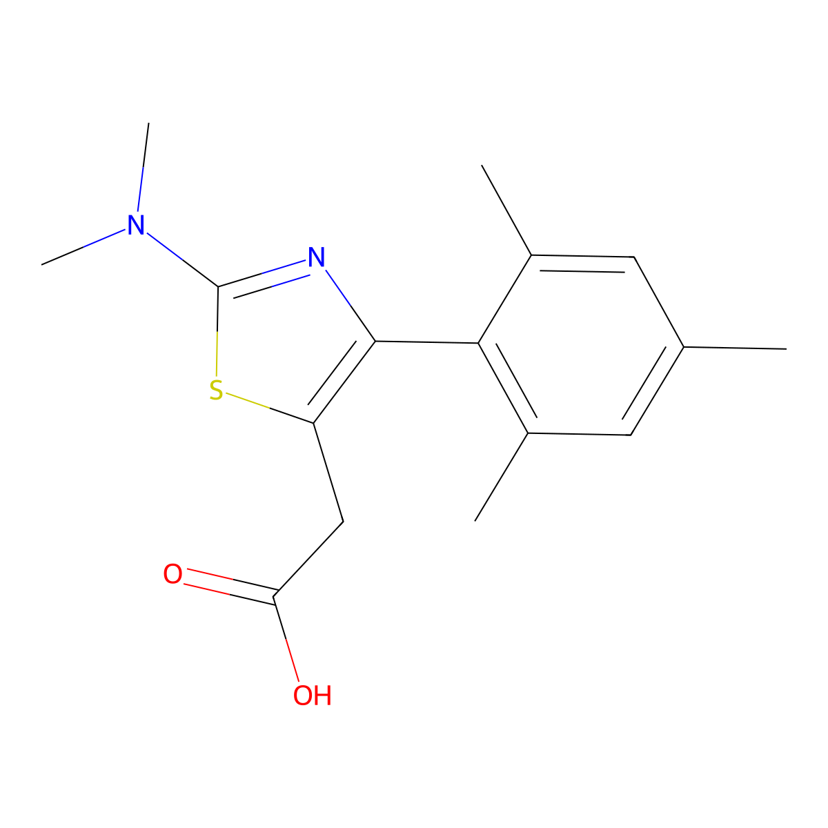 2-(2-(Dimethylamino)-4-mesitylthiazol-5-yl)acetic acid molecular structure, CAS 1443286-19-8