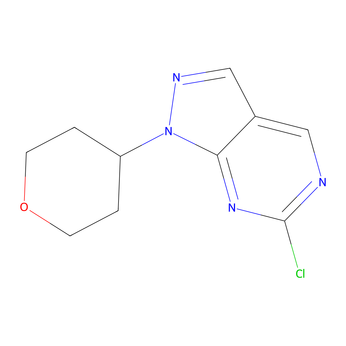 6-Chloro-1-(tetrahydro-2H-pyran-4-yl)-1H-pyrazolo[3,4-d]pyrimidine molecular structure, CAS 1443286-90-5